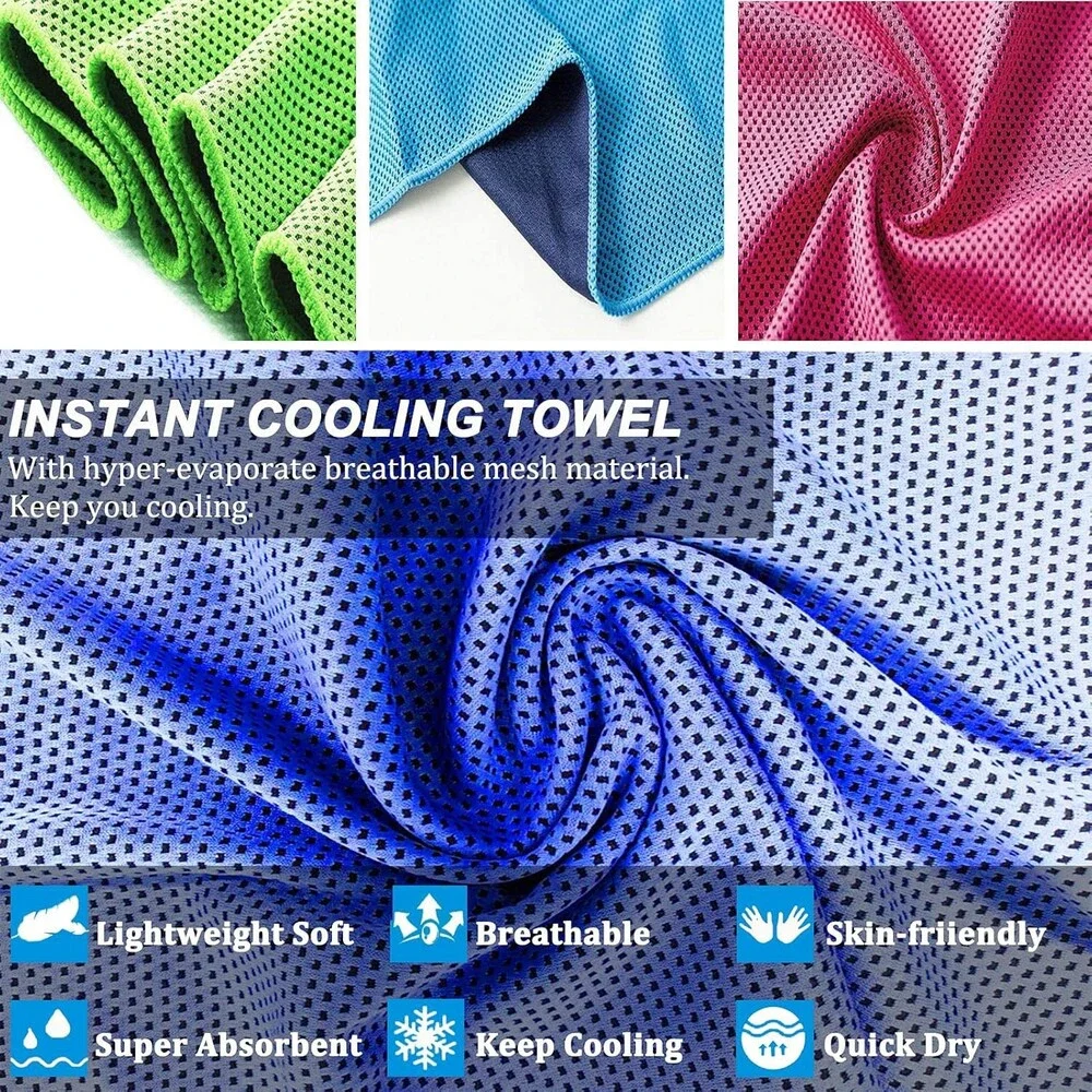 4 Pack Cooling Towels 47x12 - Blue Gray Red Green Microfiber Ice Cool Towel L